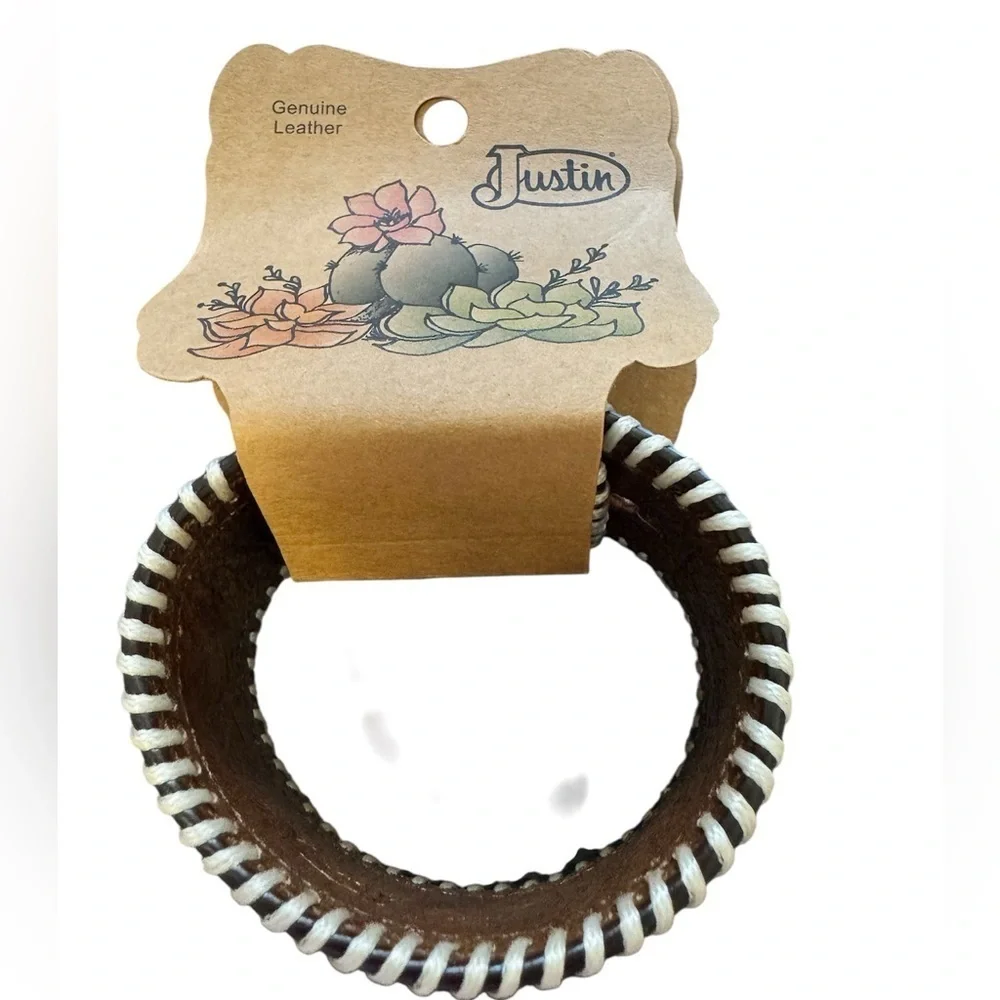 Justin Women's Embroidered Tooled Leather Cuff with Floral Embroidery